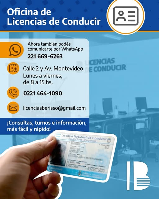 La Oficina de Licencias de Conducir de Berisso suma atención por WhatsApp
